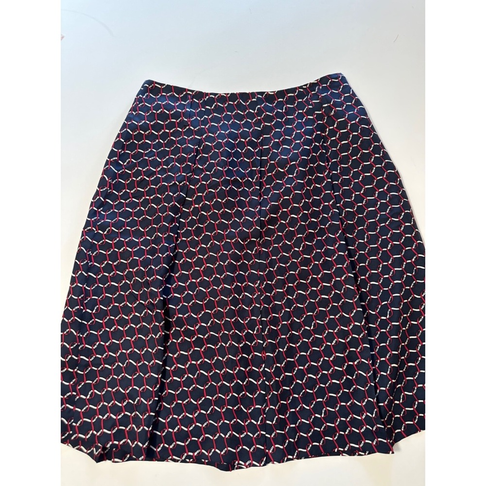 Talbots Silk Pleated Full Skirt in Navy Red & Ivory Geometric Print Women's 10